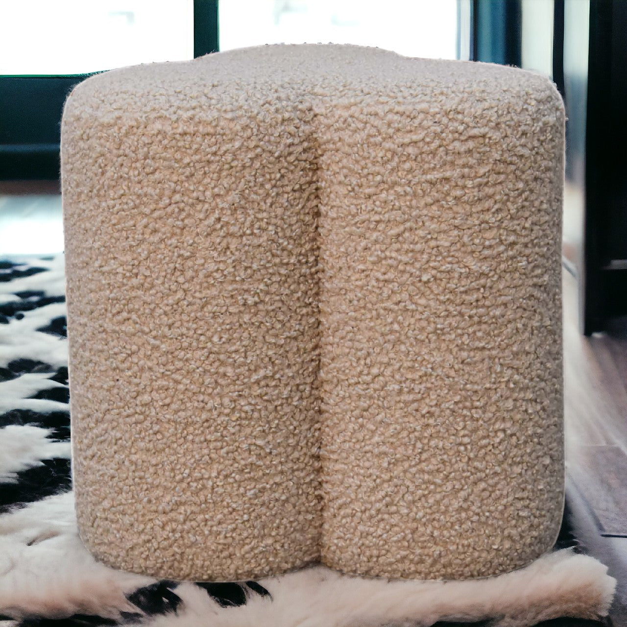 Mud Boucle Clover Footstool. 100% Solid Mango Wood