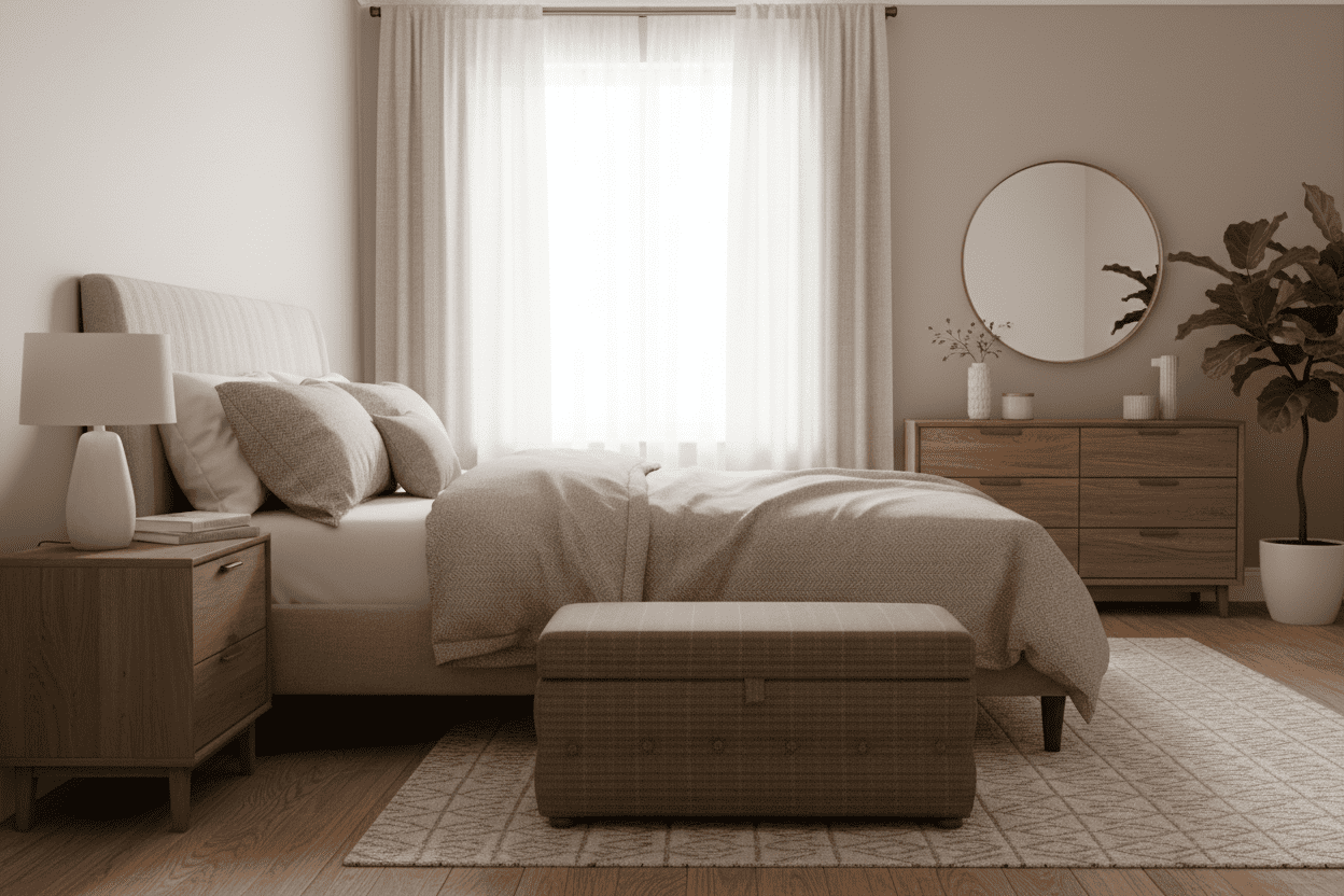 Multi Tweed Button Fooststool - Solid Mango Wood - Upholstered