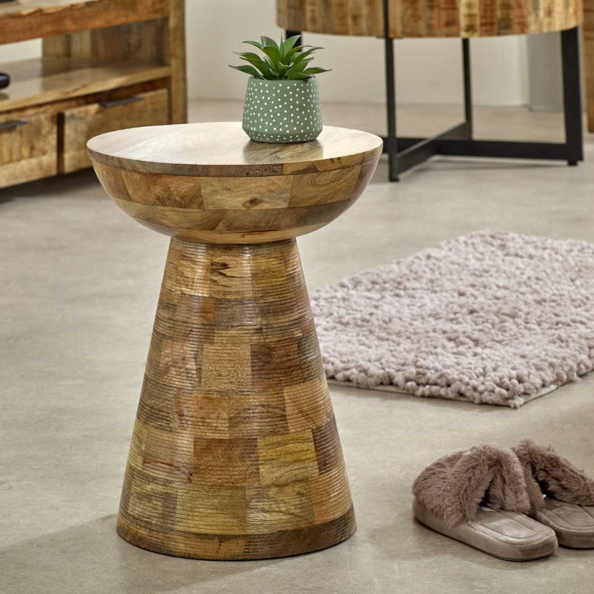 Mushroom Wood Side Table. 100% Solid Mango Wood.