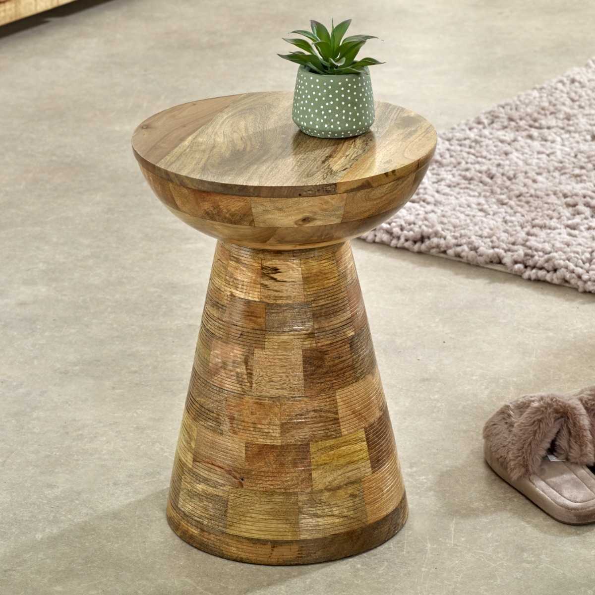 Mushroom Wood Side Table. 100% Solid Mango Wood.