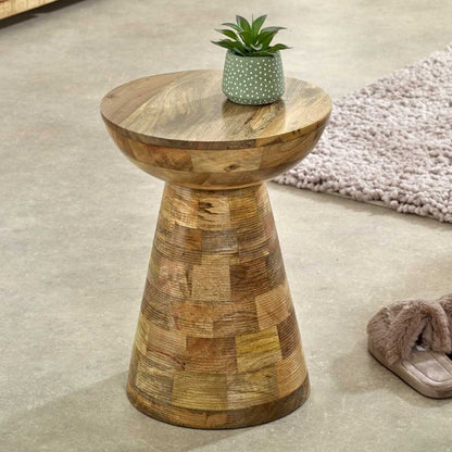 Mushroom Wood Side Table. 100% Solid Mango Wood.