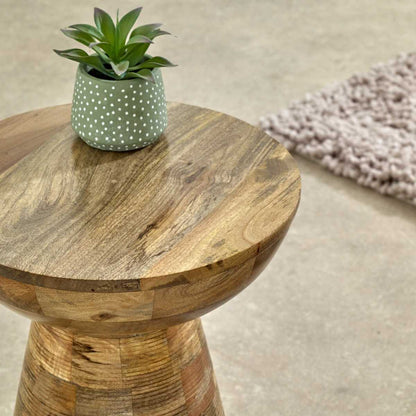 Mushroom Wood Side Table. 100% Solid Mango Wood.