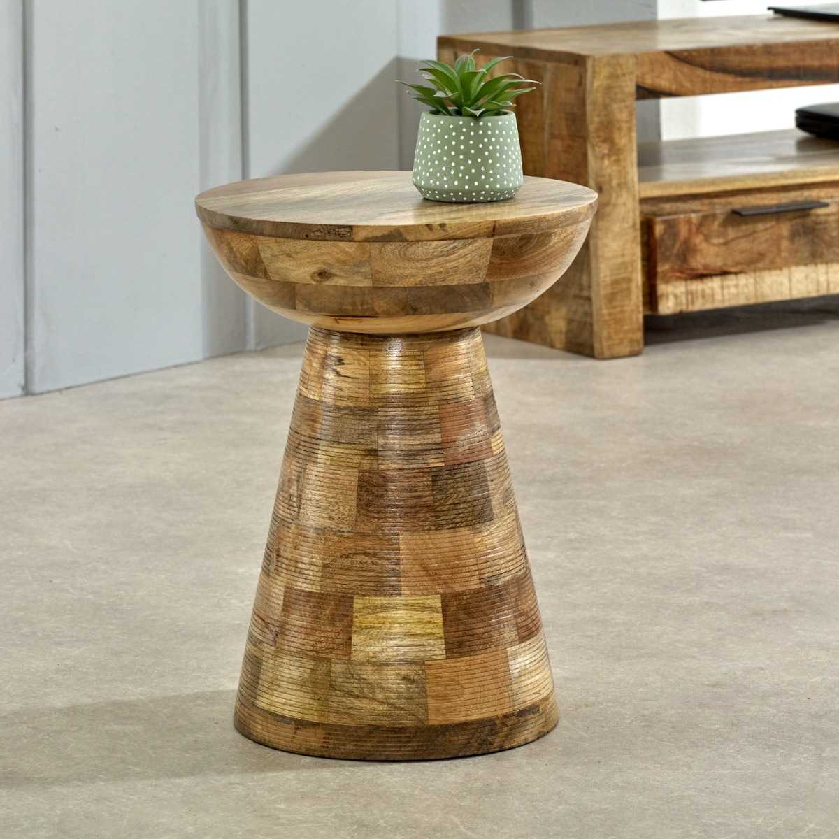 Mushroom Wood Side Table. 100% Solid Mango Wood.