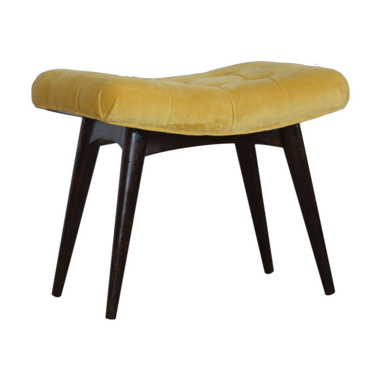 Mustard Velvet Curved Bench. 100% Solid Mango Wood