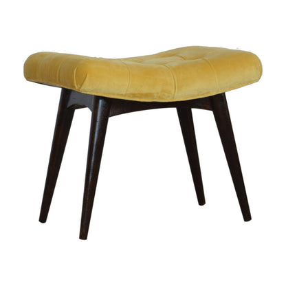 Mustard Velvet Curved Bench. 100% Solid Mango Wood