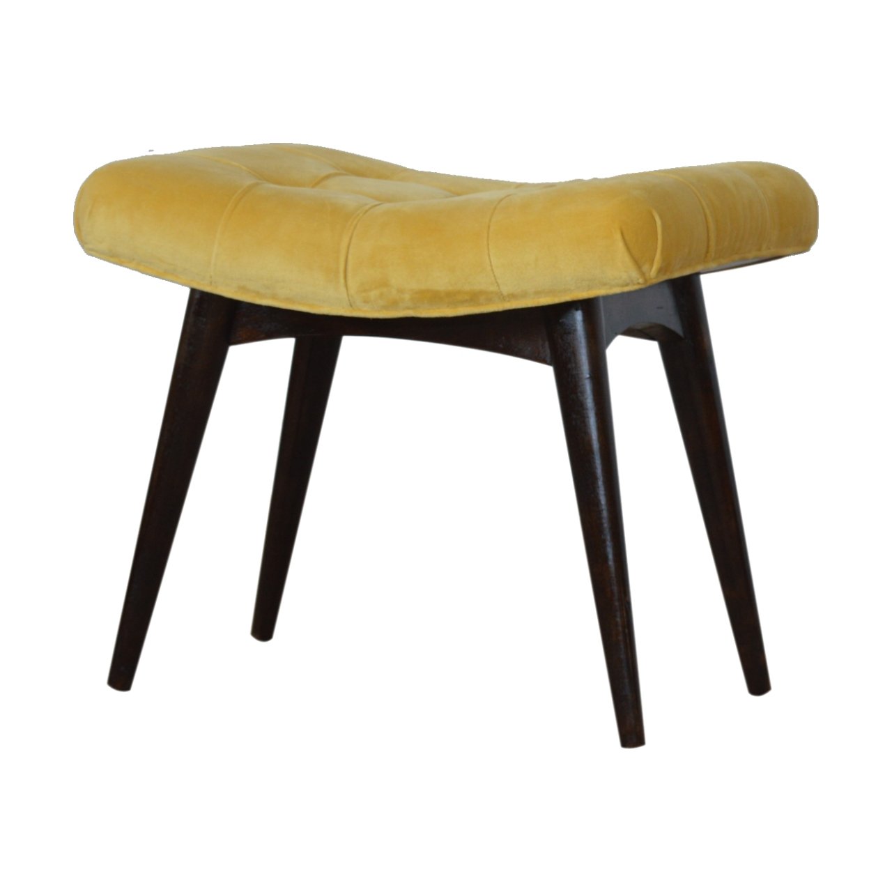 Mustard Velvet Curved Bench. 100% Solid Mango Wood