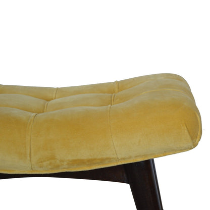 Mustard Velvet Curved Bench. 100% Solid Mango Wood