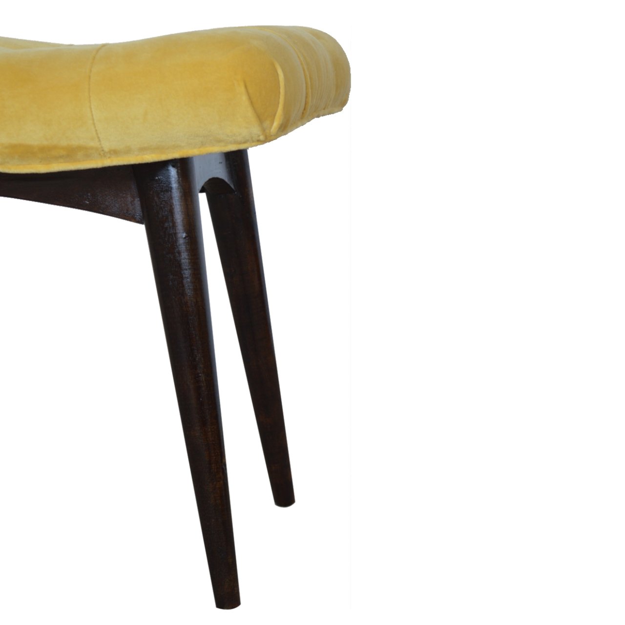 Mustard Velvet Curved Bench. 100% Solid Mango Wood