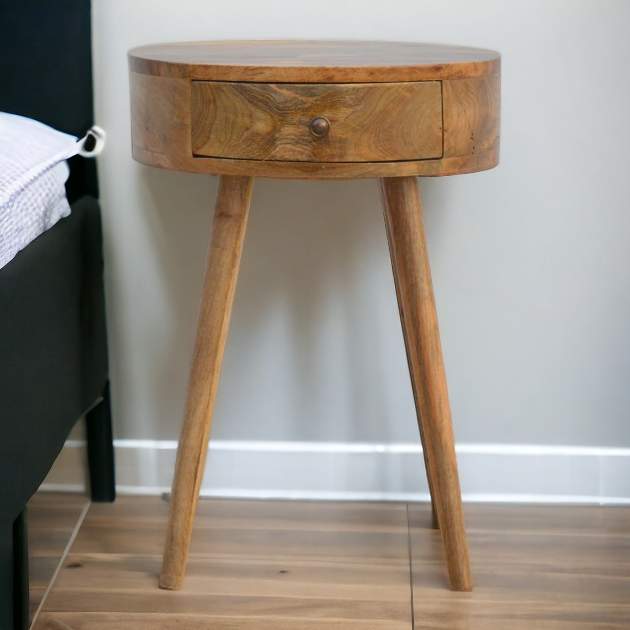 Nordic Circular Shaped Bedside. 100% Solid Mango Woods