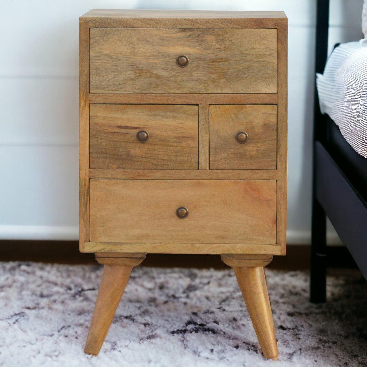Nordic Style 4 Drawer Multi Bedside 100% solid mango wood