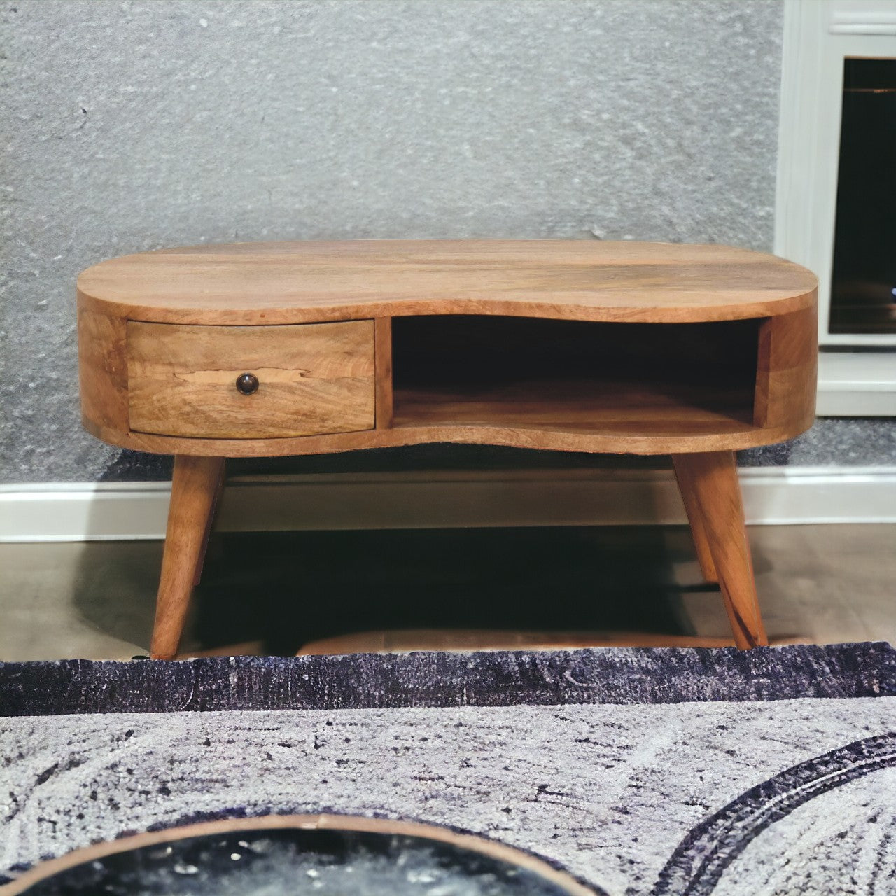 Oak-ish Wave Coffee Table. 100% Solid Mango Wood