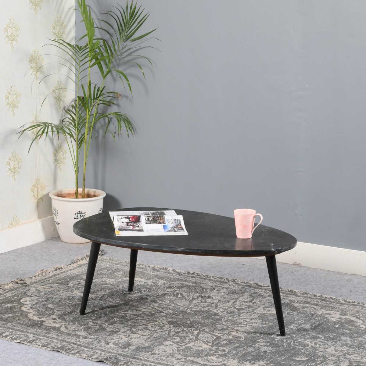 Opal Black Marble Coffee Table, Metal Legs