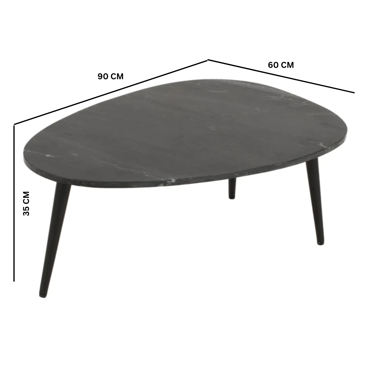Opal Black Marble Coffee Table, Metal Legs