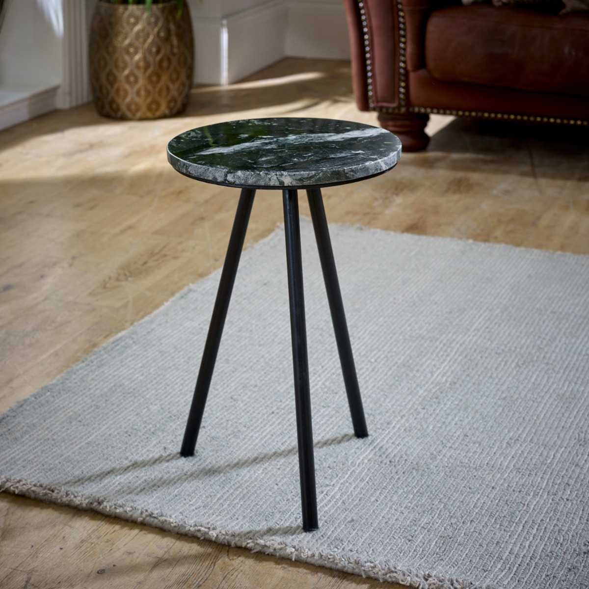 Opal Black Marble Side Table, Metal Legs