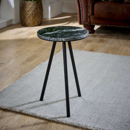 Opal Black Marble Side Table, Metal Legs