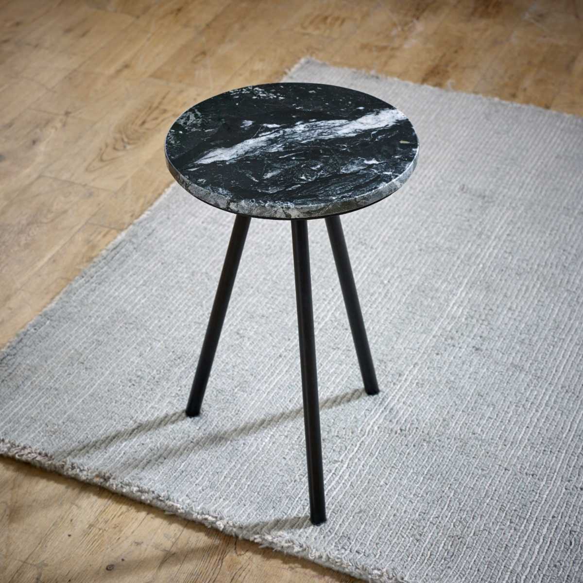 Opal Black Marble Side Table, Metal Legs