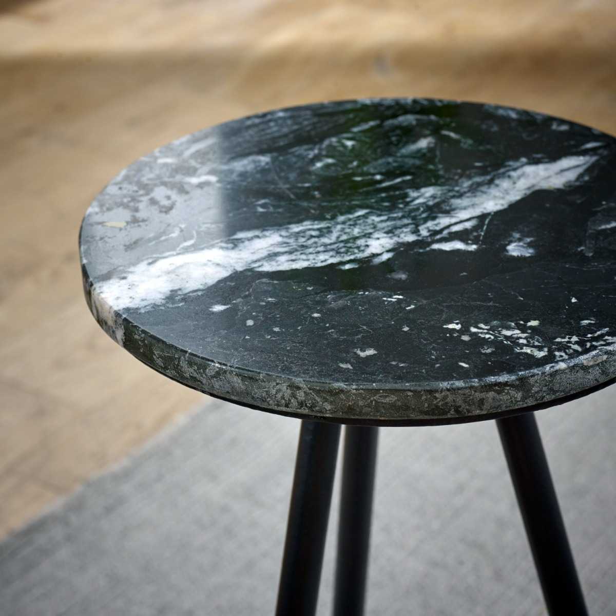 Opal Black Marble Side Table, Metal Legs