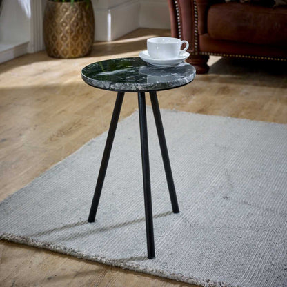Opal Black Marble Side Table, Metal Legs