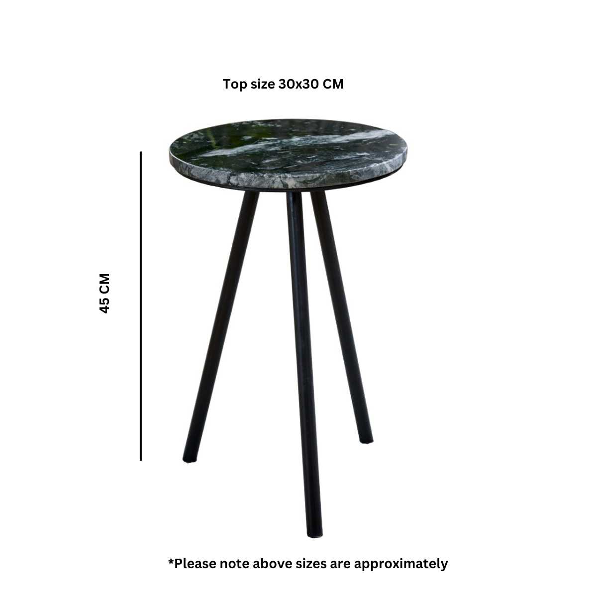 Opal Black Marble Side Table, Metal Legs