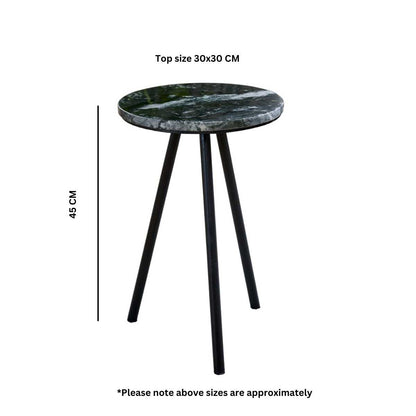 Opal Black Marble Side Table, Metal Legs