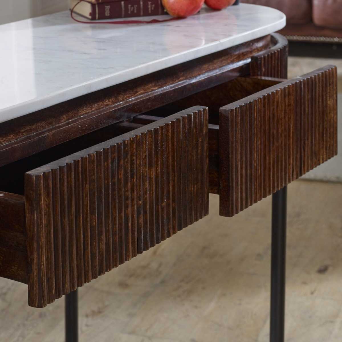 Opal Marble Console Table. 100% Solid Mango Wood