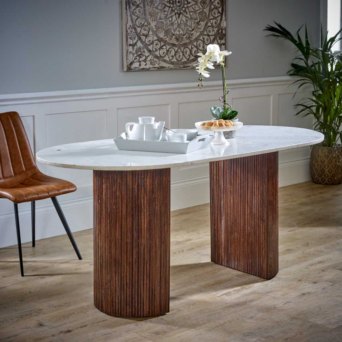 Opal Marble Dining Table. 100% Solid Mango Wood.