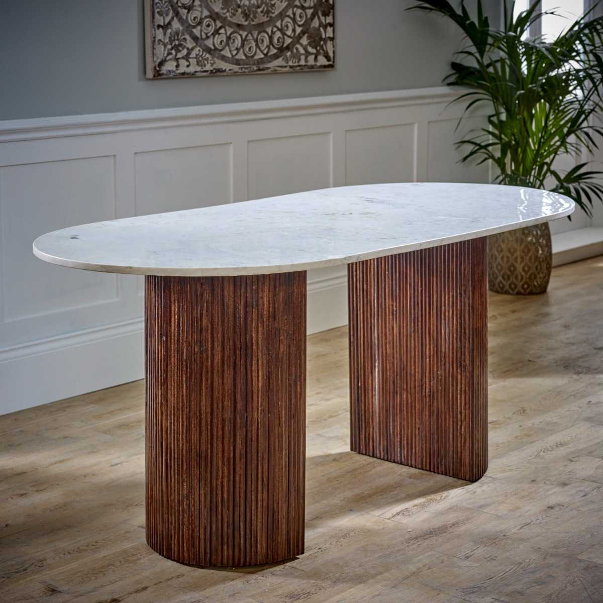 Opal Marble Dining Table. 100% Solid Mango Wood.