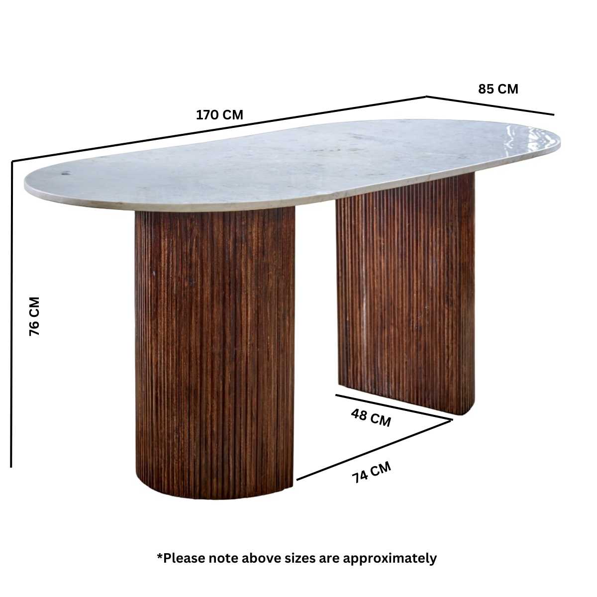 Opal Marble Dining Table. 100% Solid Mango Wood.
