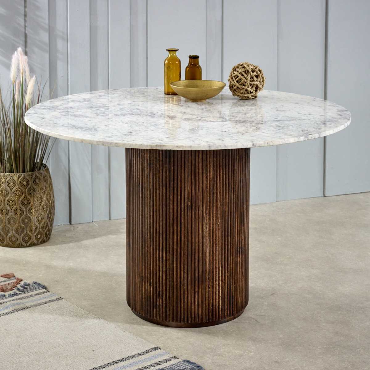 Opal Marble Dining Table. 100% Solid Mango Wood