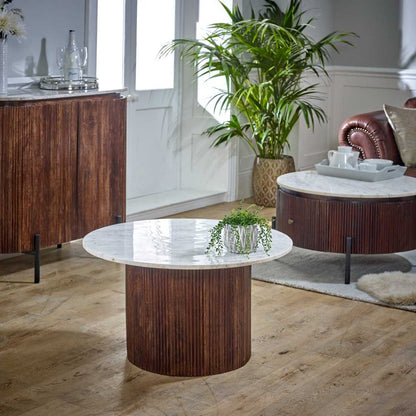 Opal Marble Top Coffee Table. 100% Solid Mango Wood.