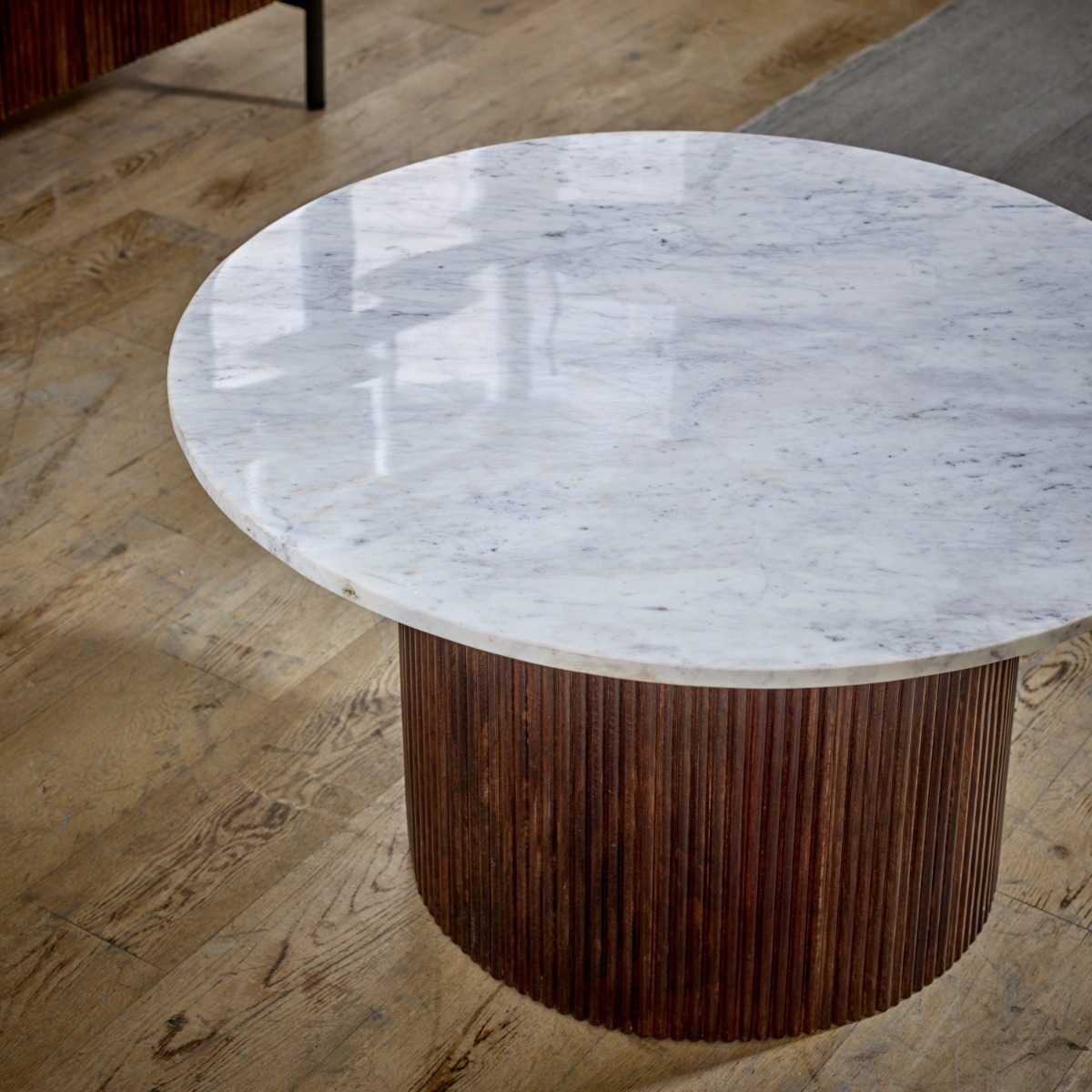 Opal Marble Top Coffee Table. 100% Solid Mango Wood.
