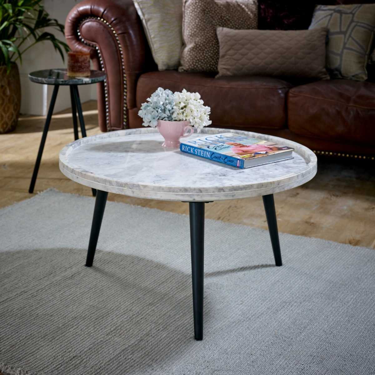 Opal Marble Top Coffee Table, Metal Legs
