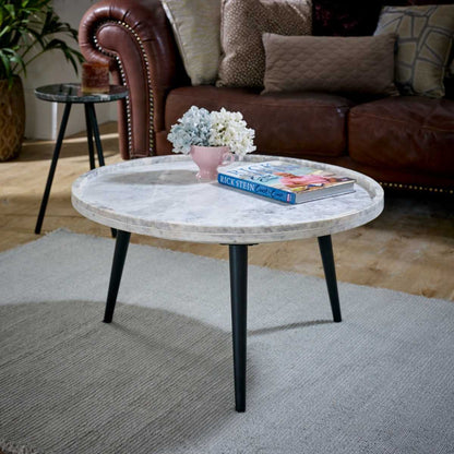 Opal Marble Top Coffee Table, Metal Legs