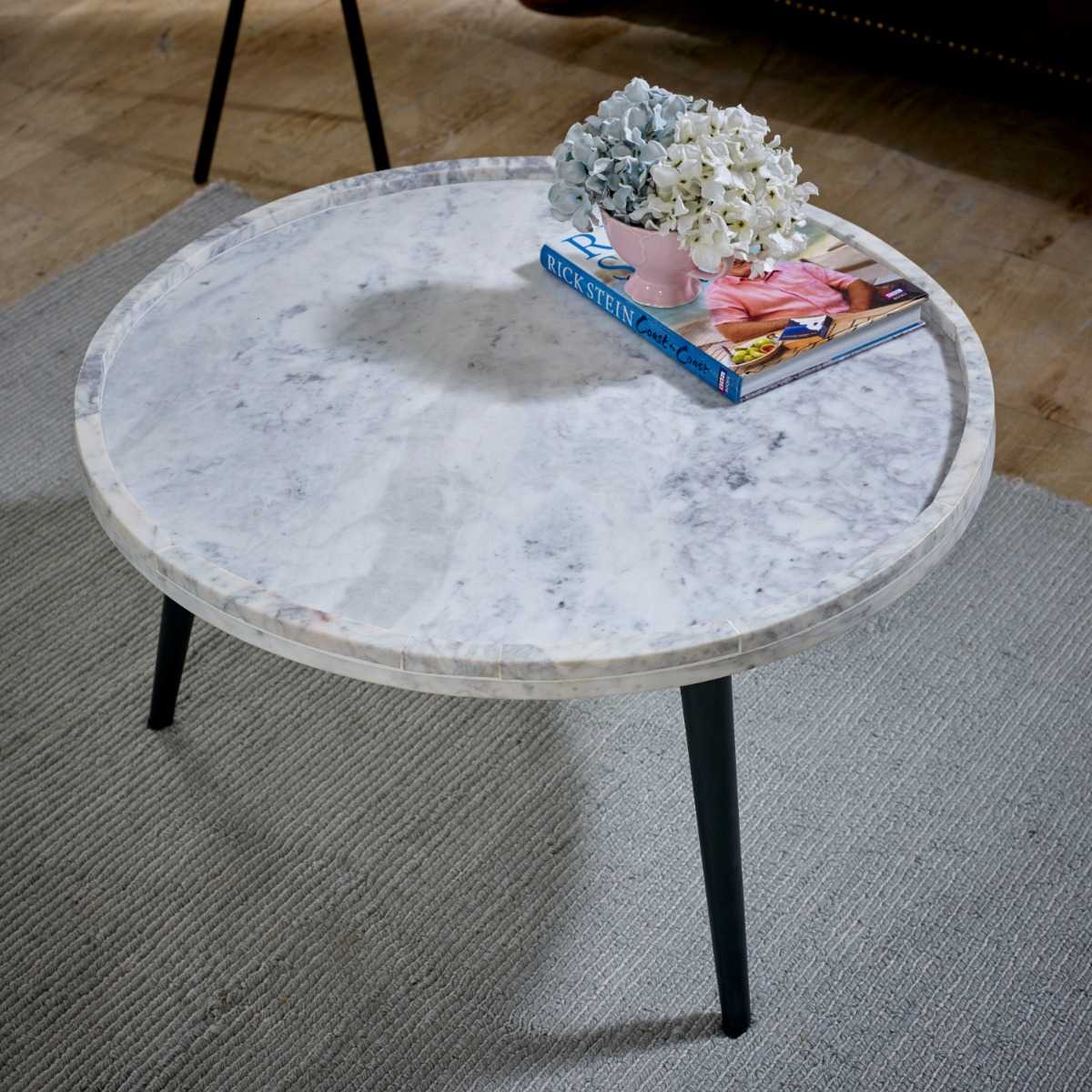 Opal Marble Top Coffee Table, Metal Legs