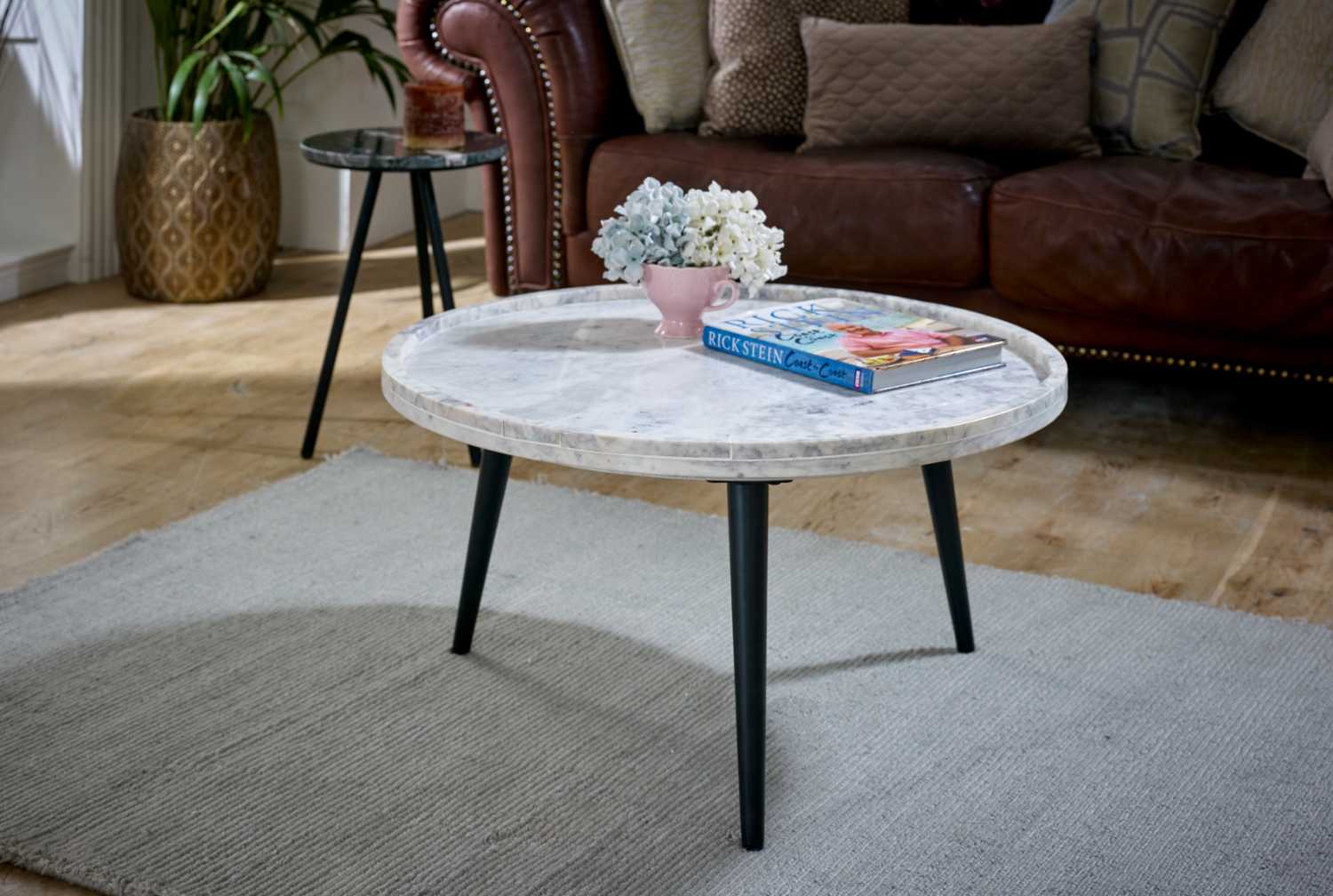 Opal Marble Top Coffee Table, Metal Legs