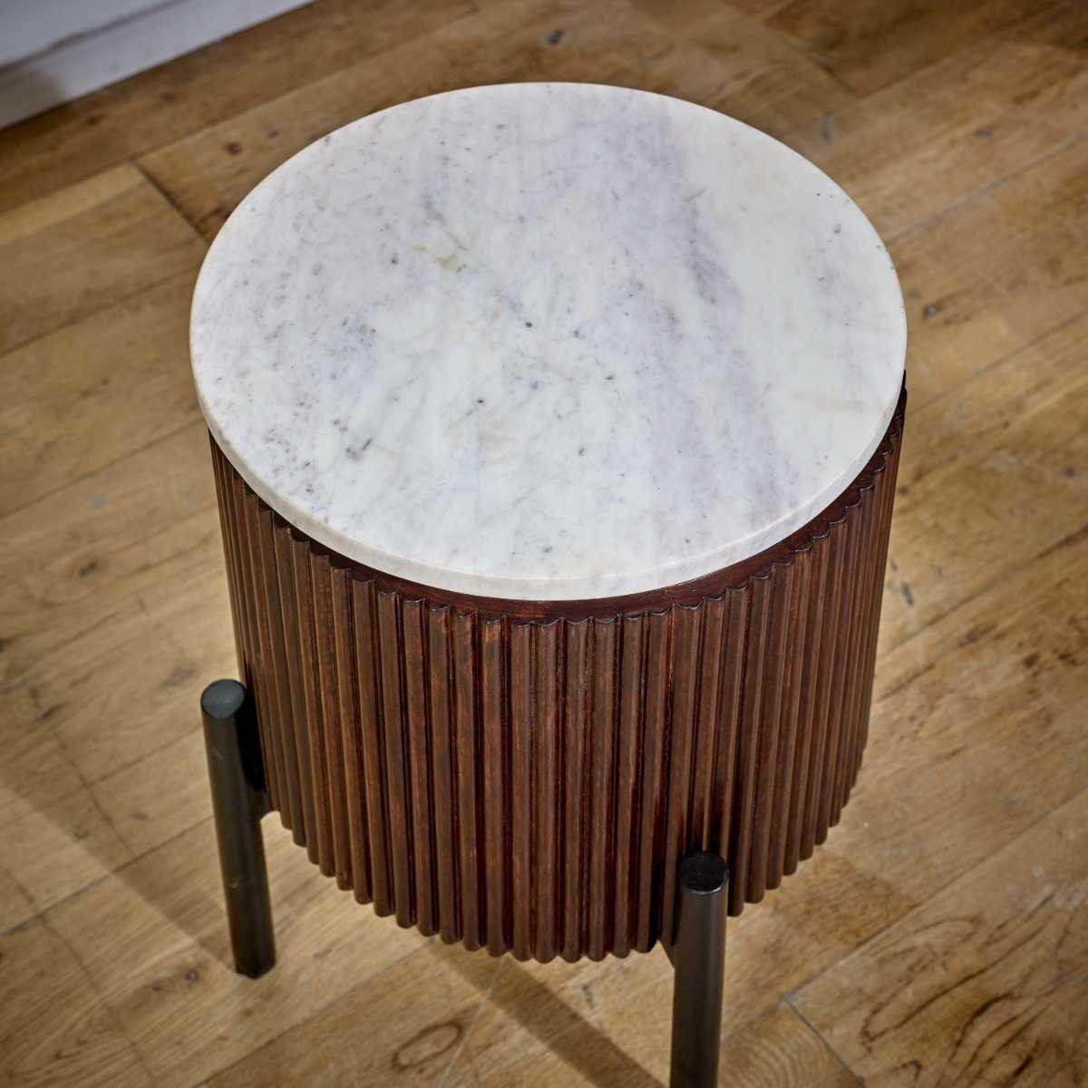 Opal Marble Top Side Table. 100% Mango Wood.