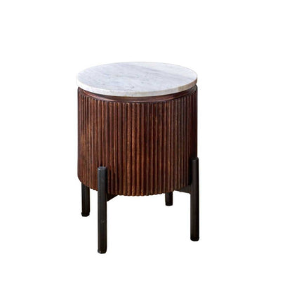 Opal Marble Top Side Table. 100% Mango Wood.