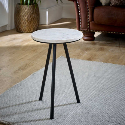 Opal Marble Top Side Table, Metal Legs