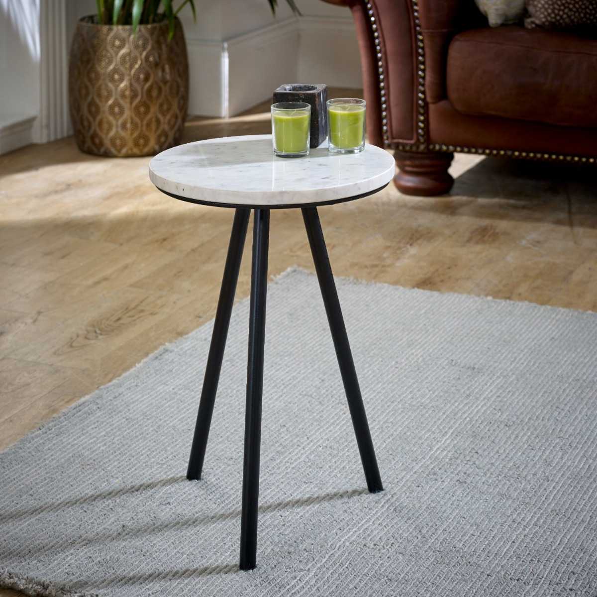 Opal Marble Top Side Table, Metal Legs