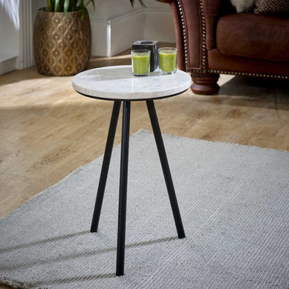 Opal Marble Top Side Table, Metal Legs