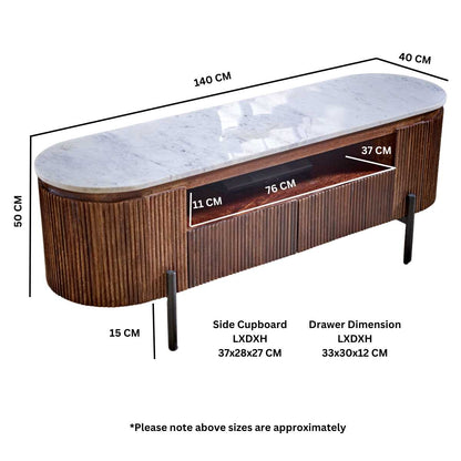 Opal Marble Top TV Cabinet, 100% solid mango wood construction