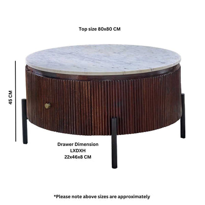 Opal Round Marble Coffee Table. 100% Mango Marble