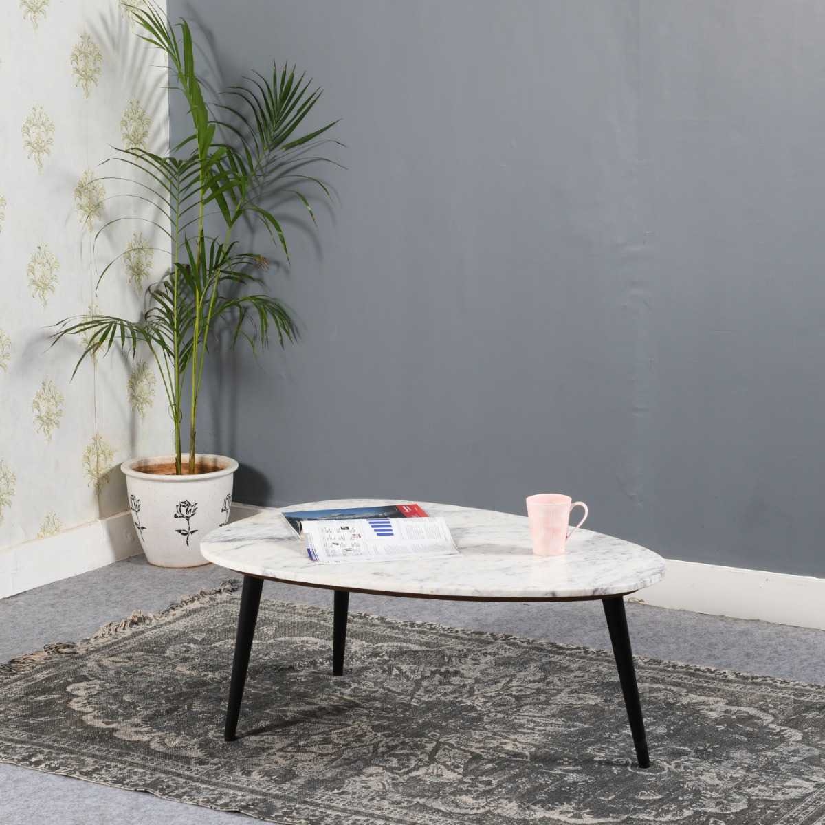 Opal White Marble Coffee Table, Metal Legs