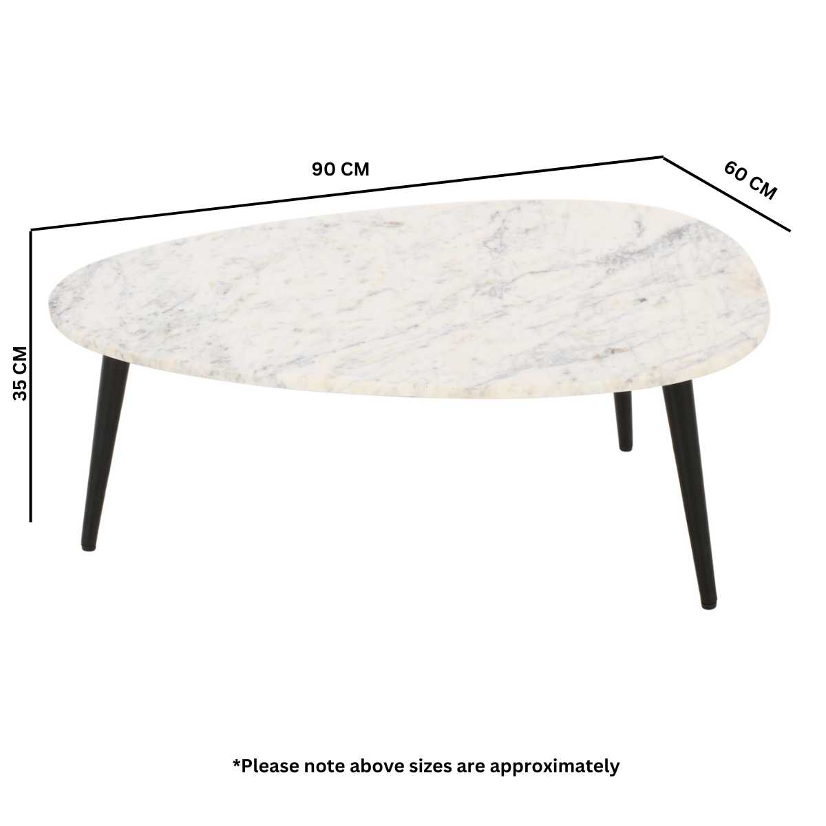 Opal White Marble Coffee Table, Metal Legs