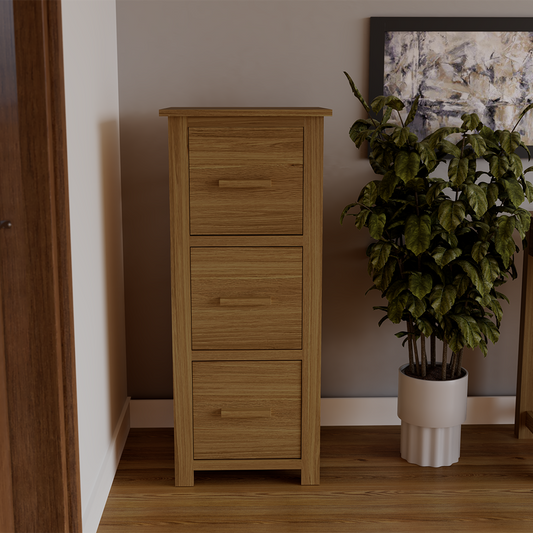 Opus 3 Drawer Filing Cabinet. 100% Solid Oak