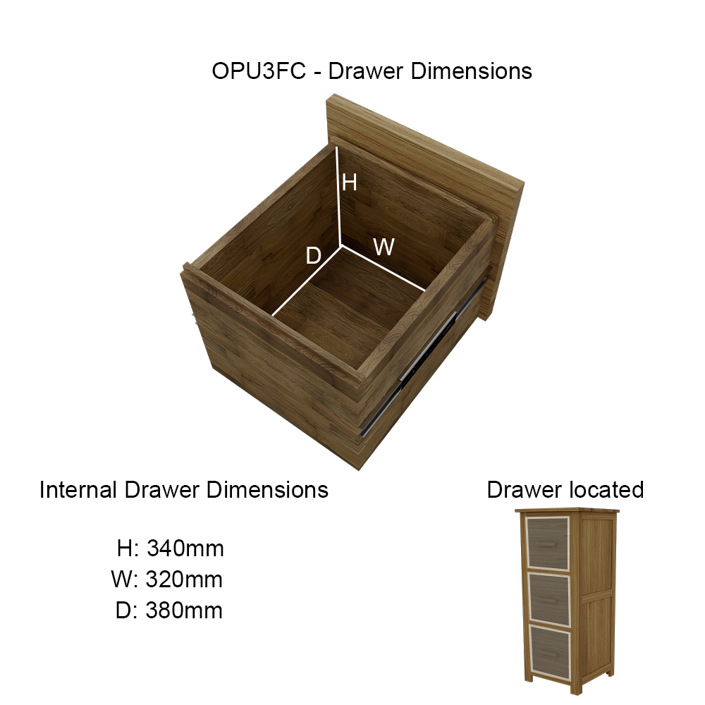Opus 3 Drawer Filing Cabinet. 100% Solid Oak