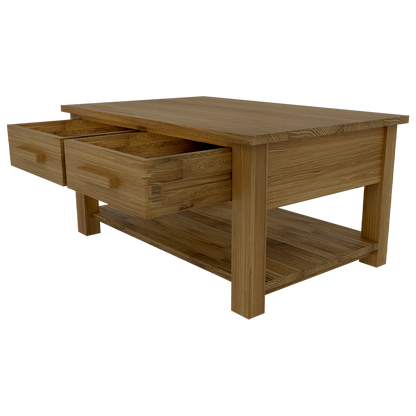 Opus 3 x 2 Coffee Table with Drawers. 100% Solid Oak