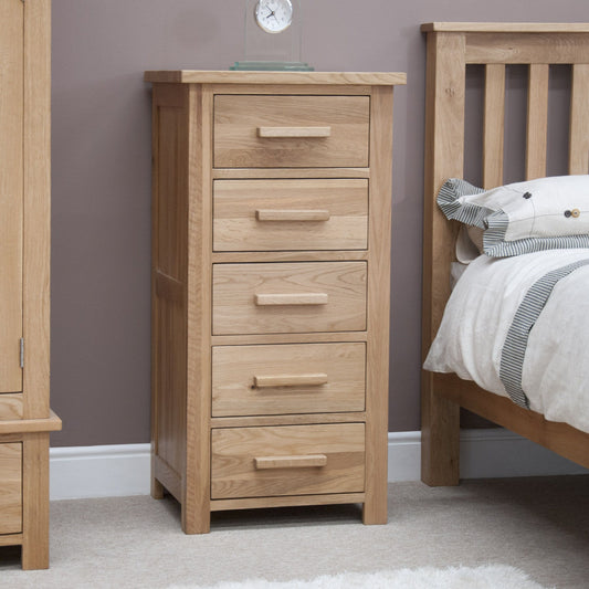 Opus 5 Drawer Bedside. 100% Solid Oak