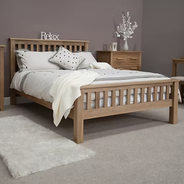 Opus Double Bed – High Foot End. 100% Solid Oak