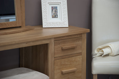 Opus Dressing Table, Mirror & Stool. 100% Solid Oak